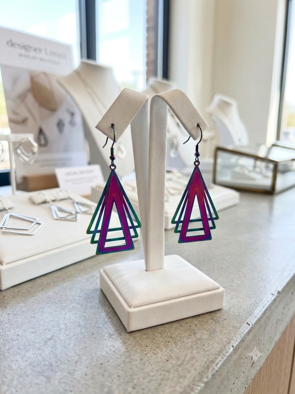 CC Boutique Iridescent Purple and Green Layered Triangle Drop Earrings